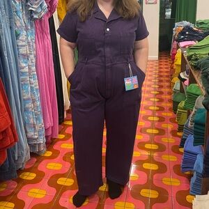 Big Bud Petite 1XL Short Sleeve Jumpsuit in dark purple